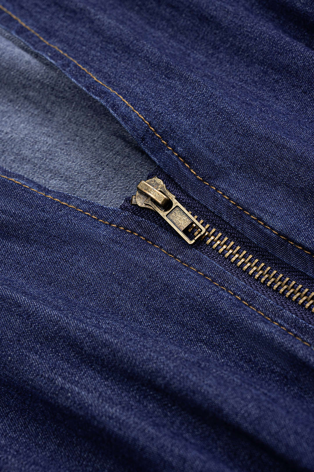 Denim Shirred Ruched V-Neck Sleeveless Zipper Dress