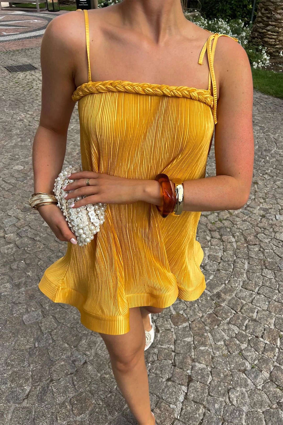 Pleated Tie-Up Slip Sleeveless Mini Dress