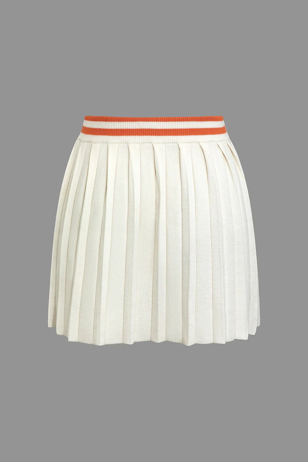 Ribbed Knit Polo Top and Pleated Skirt Combo