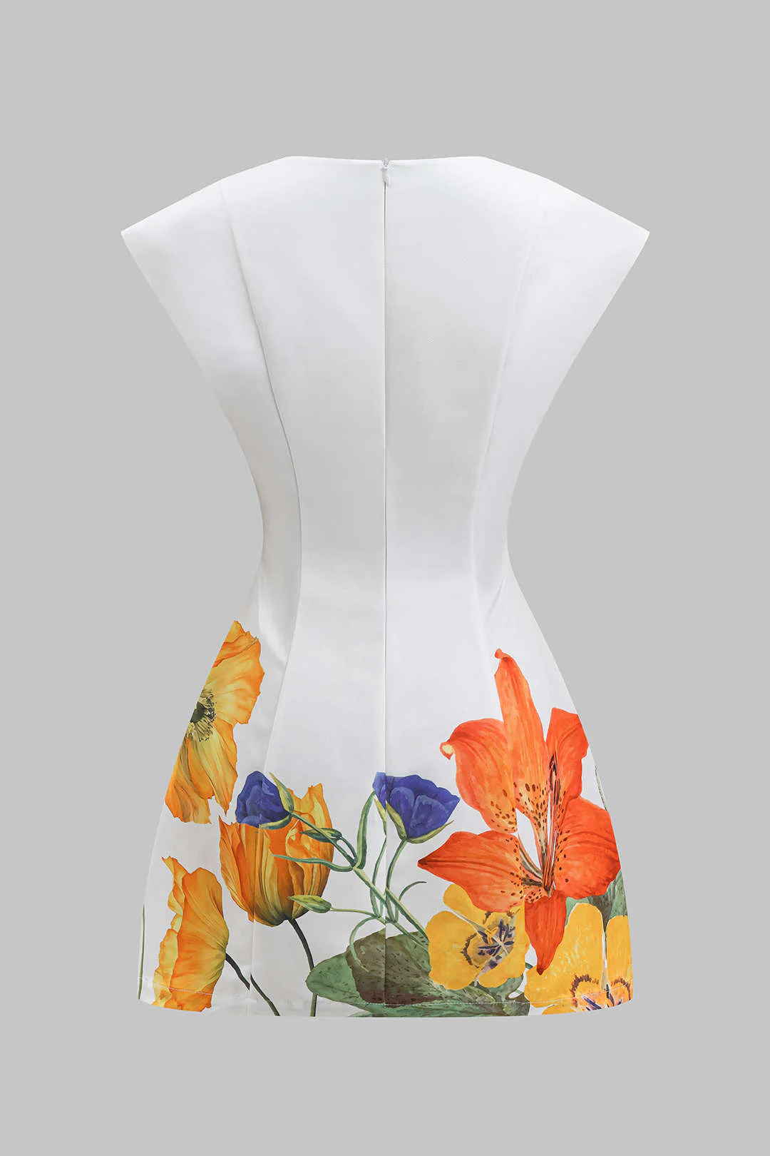 Floral Print Satin V-Neck  Mini Dress