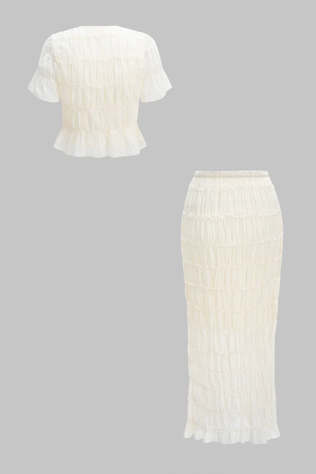 Chiffon Scallop Edge Short Sleeve Top And Tie-Up Skirt Set