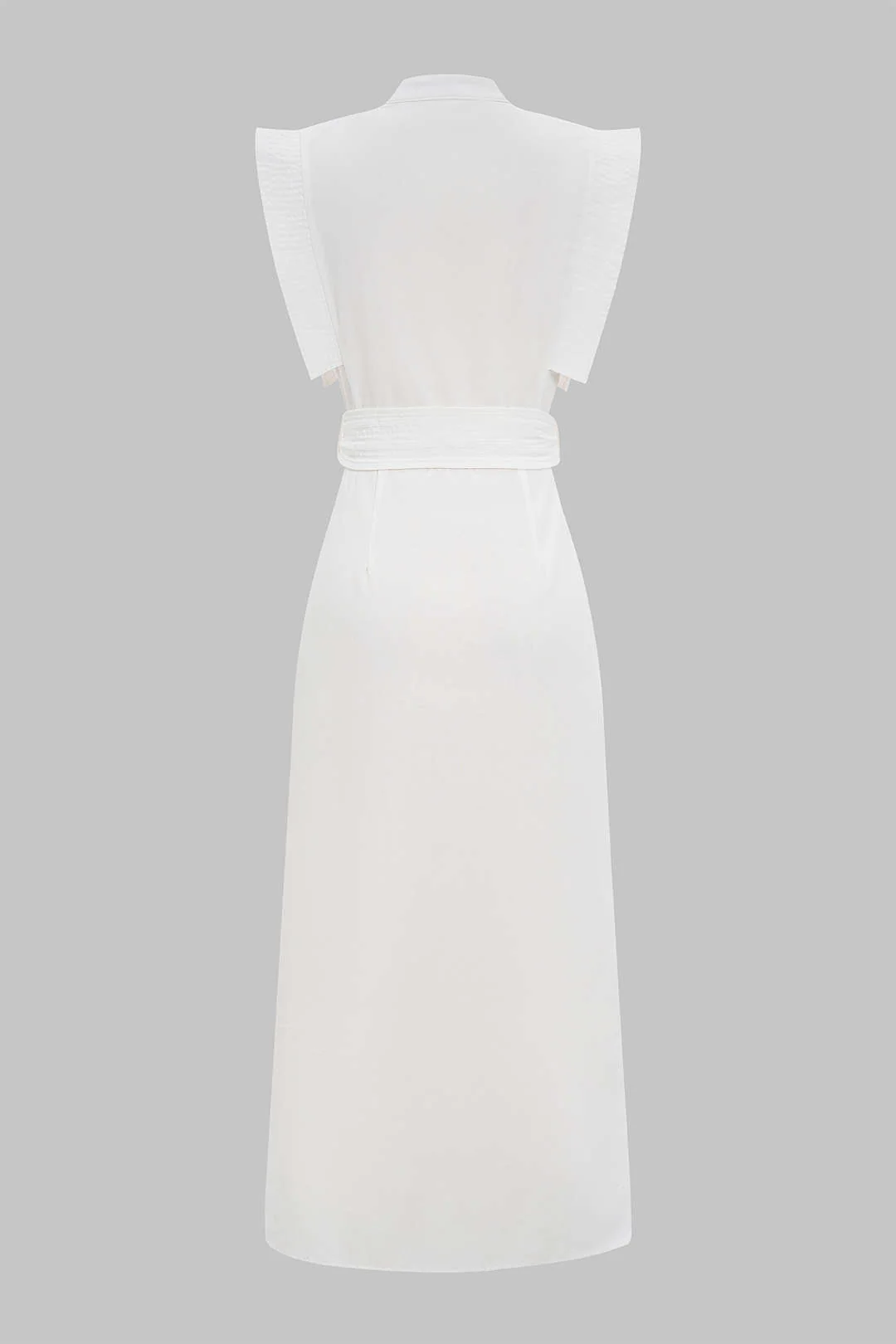 Linen Flutter Sleeve V-Neck Tie-Front Slit Maxi Dress