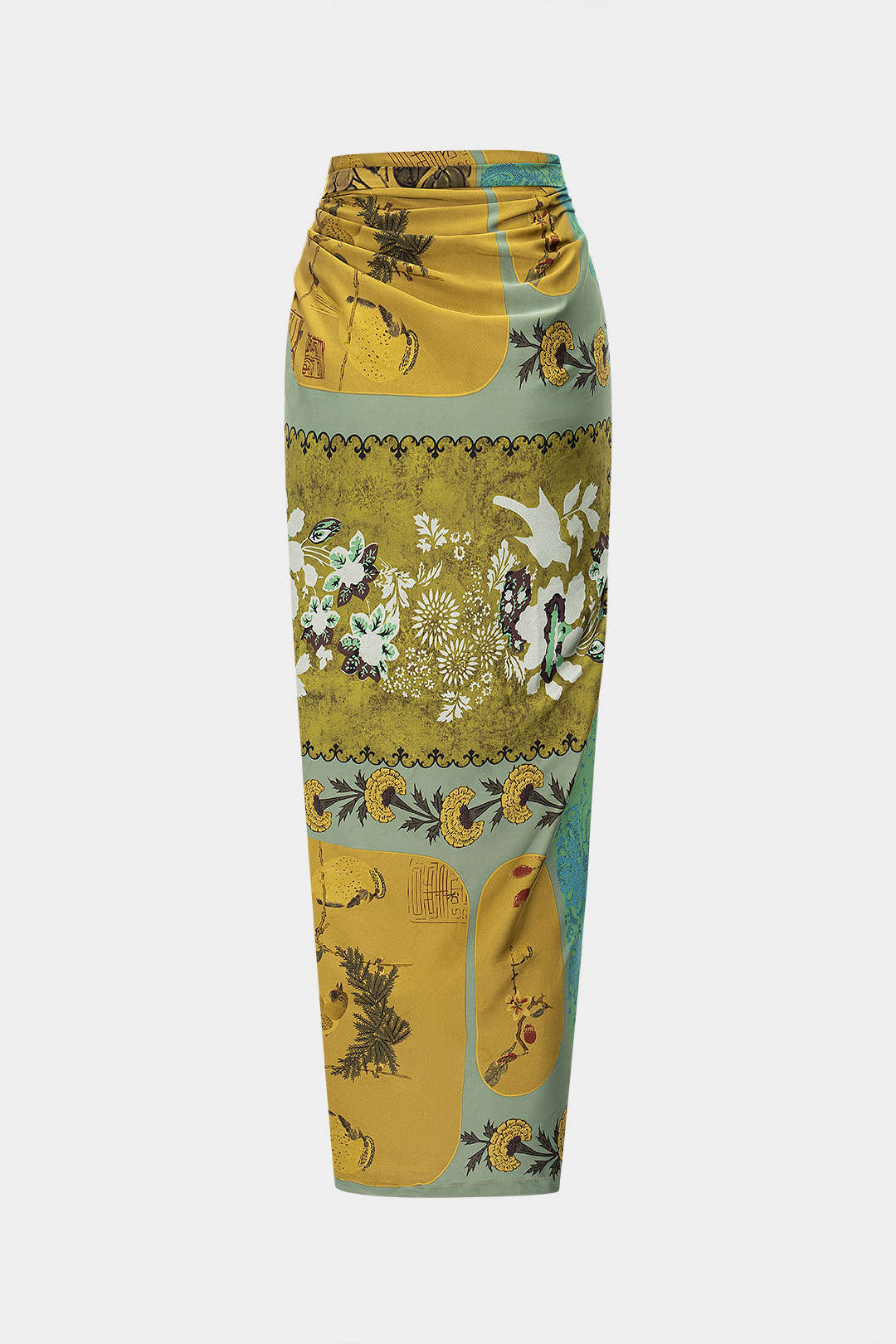 Retro Print Satin Tie Front Skirt