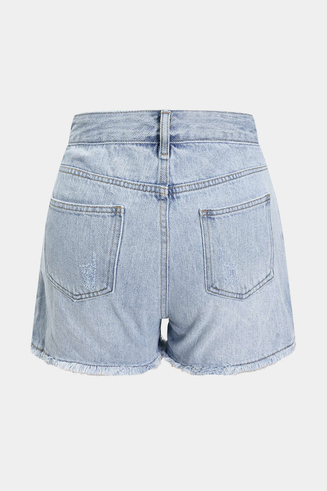 Denim Bead Chain Decor Ripped Frayed High Waist Shorts
