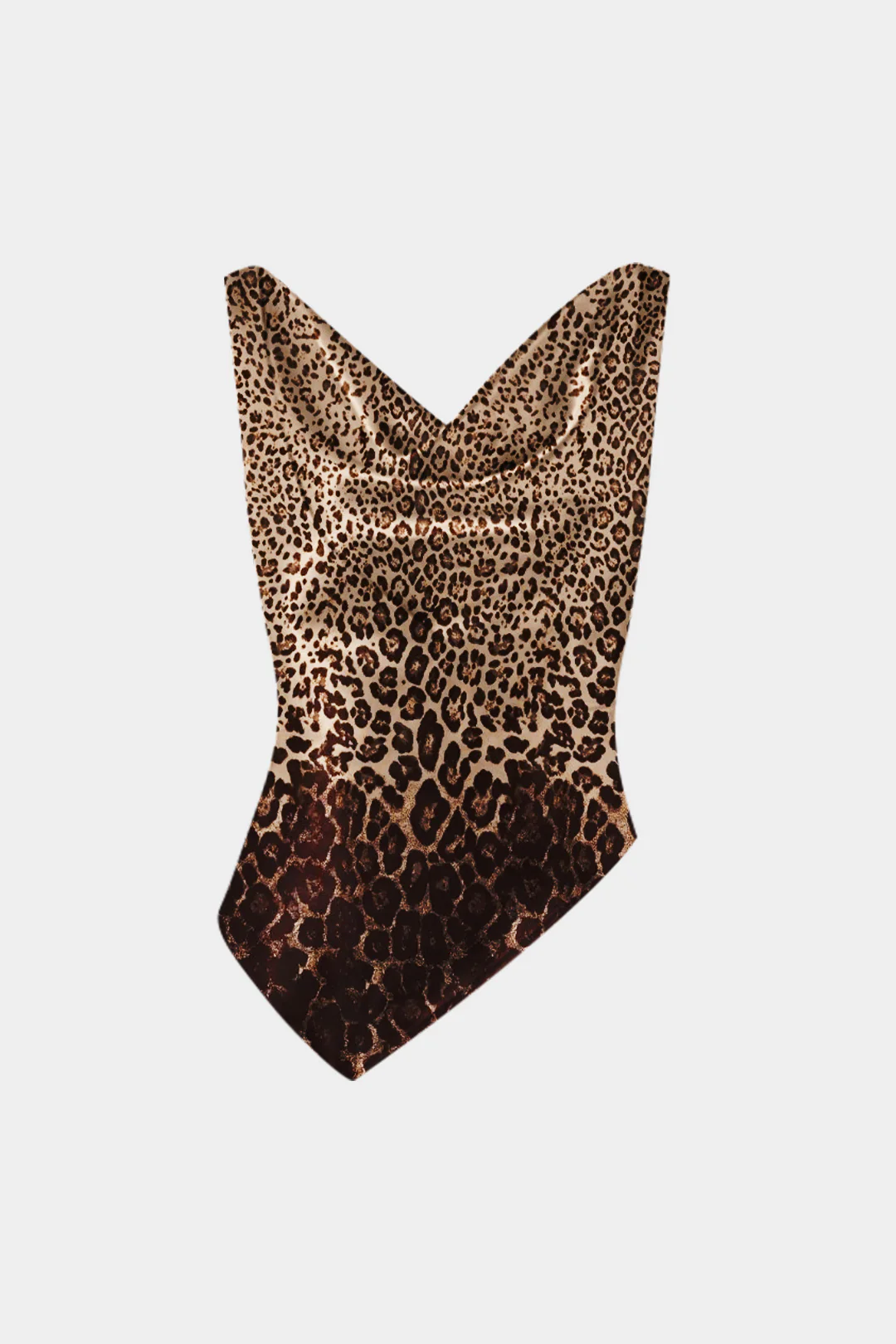 Leopard Print Satin Asymmetric Draped Cowl Neck Tank Top