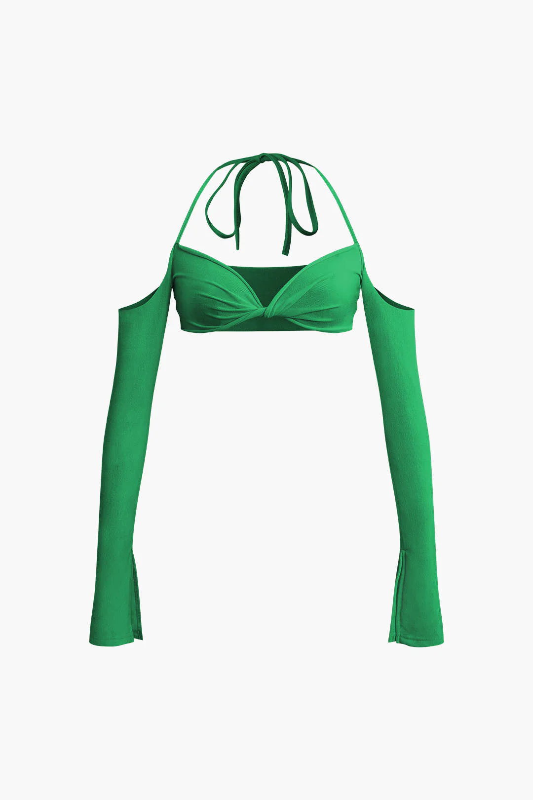 Twist Tie Halter Long Sleeve Bra Top and Maxi Skirt Outfit Set