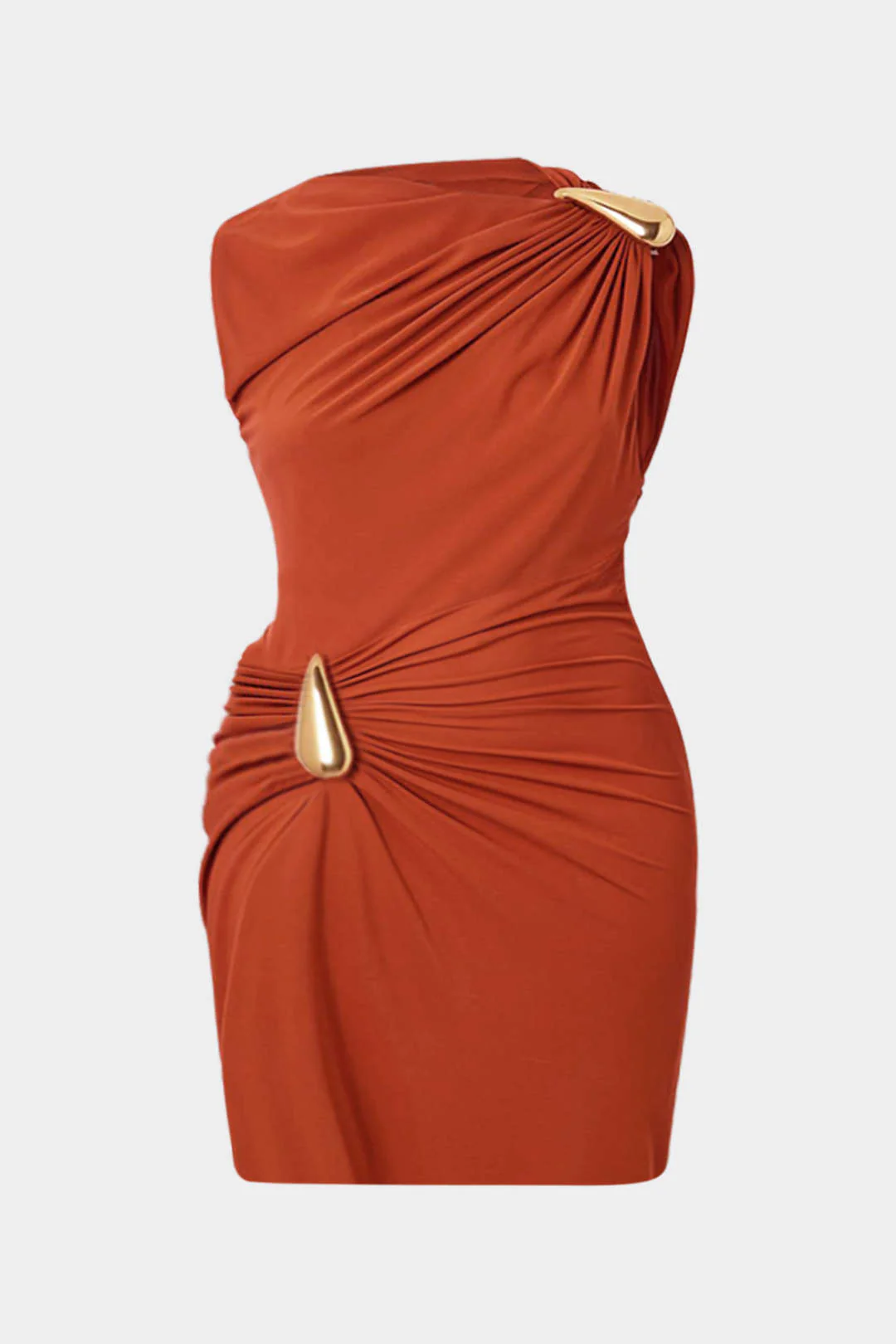 Plus Size Ruched Metallic Decorated Sleeveless Mini Dress