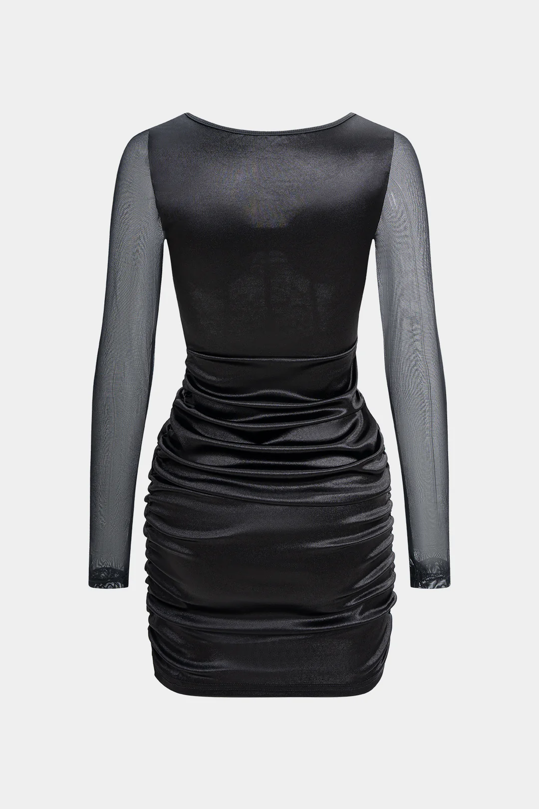 Mesh Patchwork Ruched Corset Long Sleeve Mini Dress