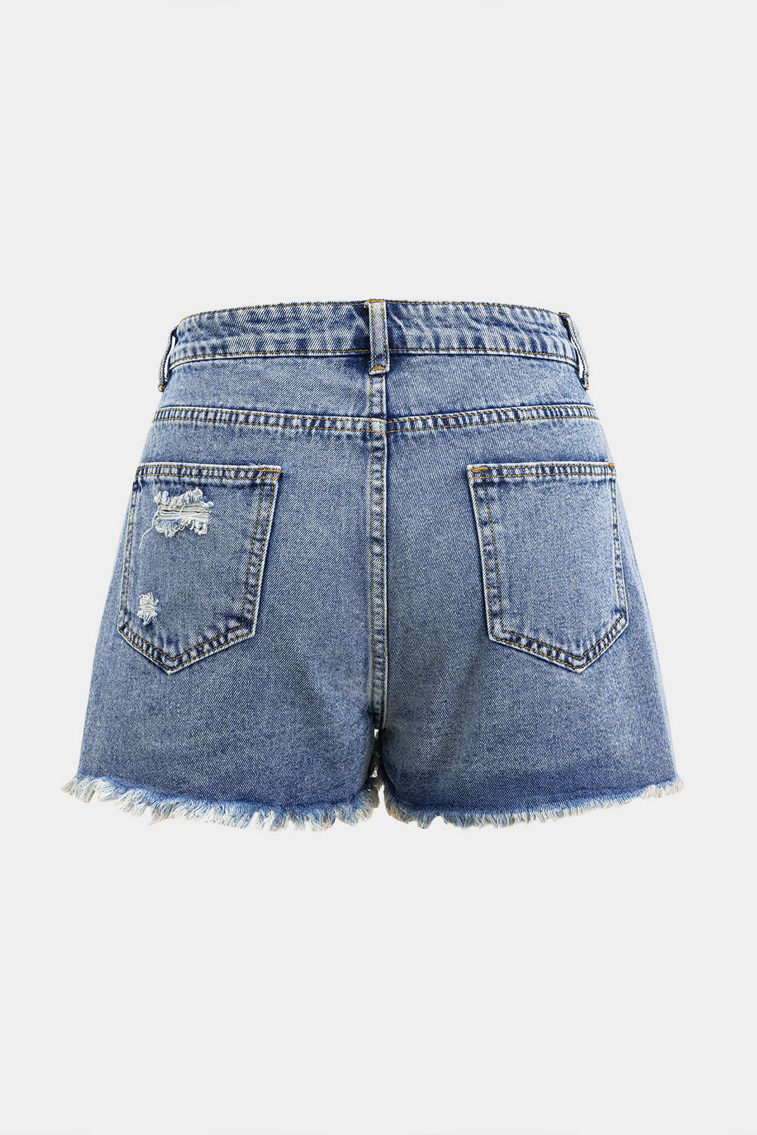 Denim Asymmetric Ripped Button-Pocket Shorts