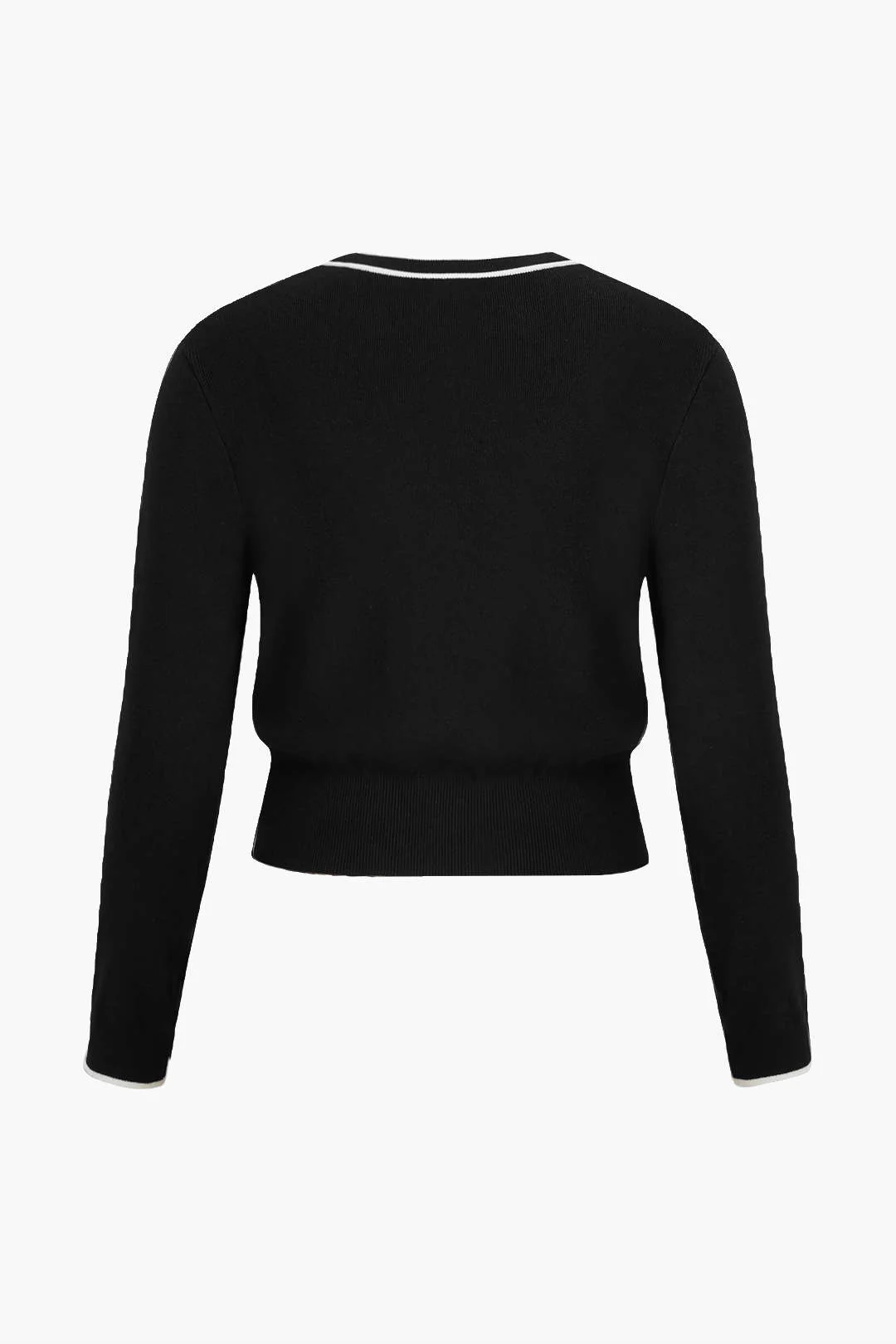 Plus Size Knitted V-Neck Buttoned Long-Sleeve Top