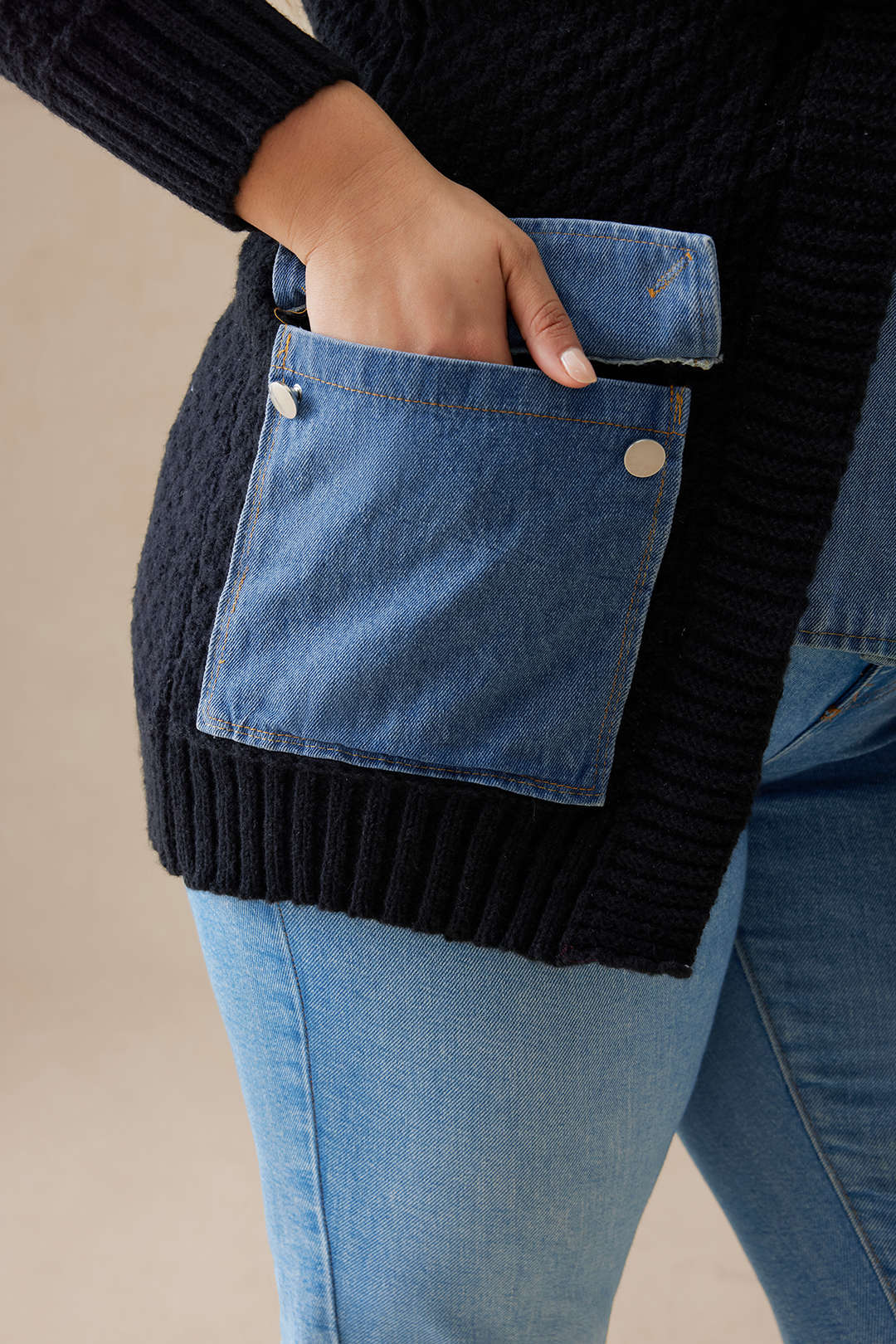 Plus Size Sweater Button Denim Patchwork Cardigan