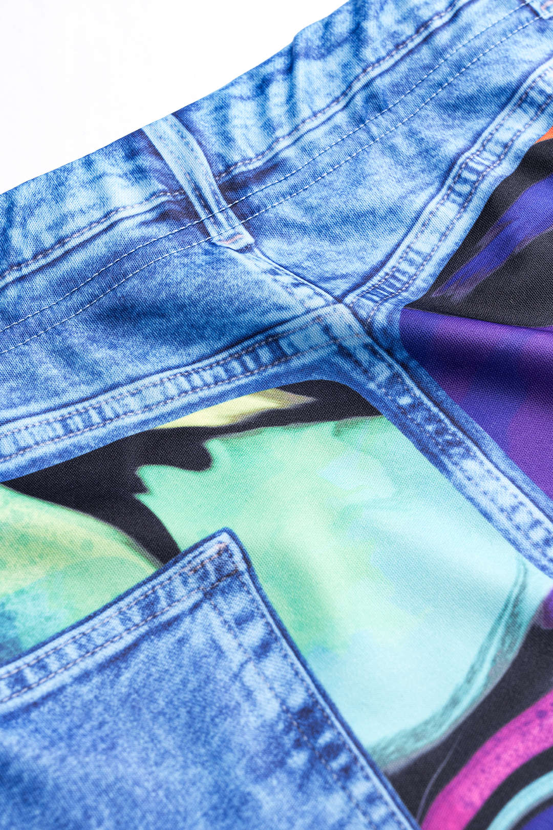 Plus Size Abstract Letter Print Button Pocket Long Sleeve Shirt And Skirt Set