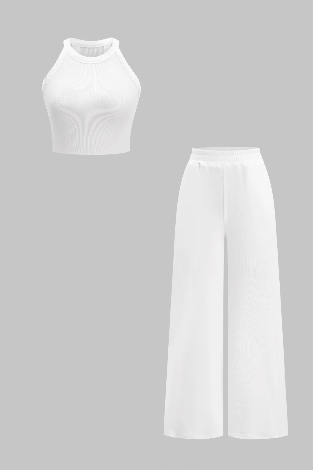 Solid Basic Tank Top And High Waist Wide Leg Trousers Set