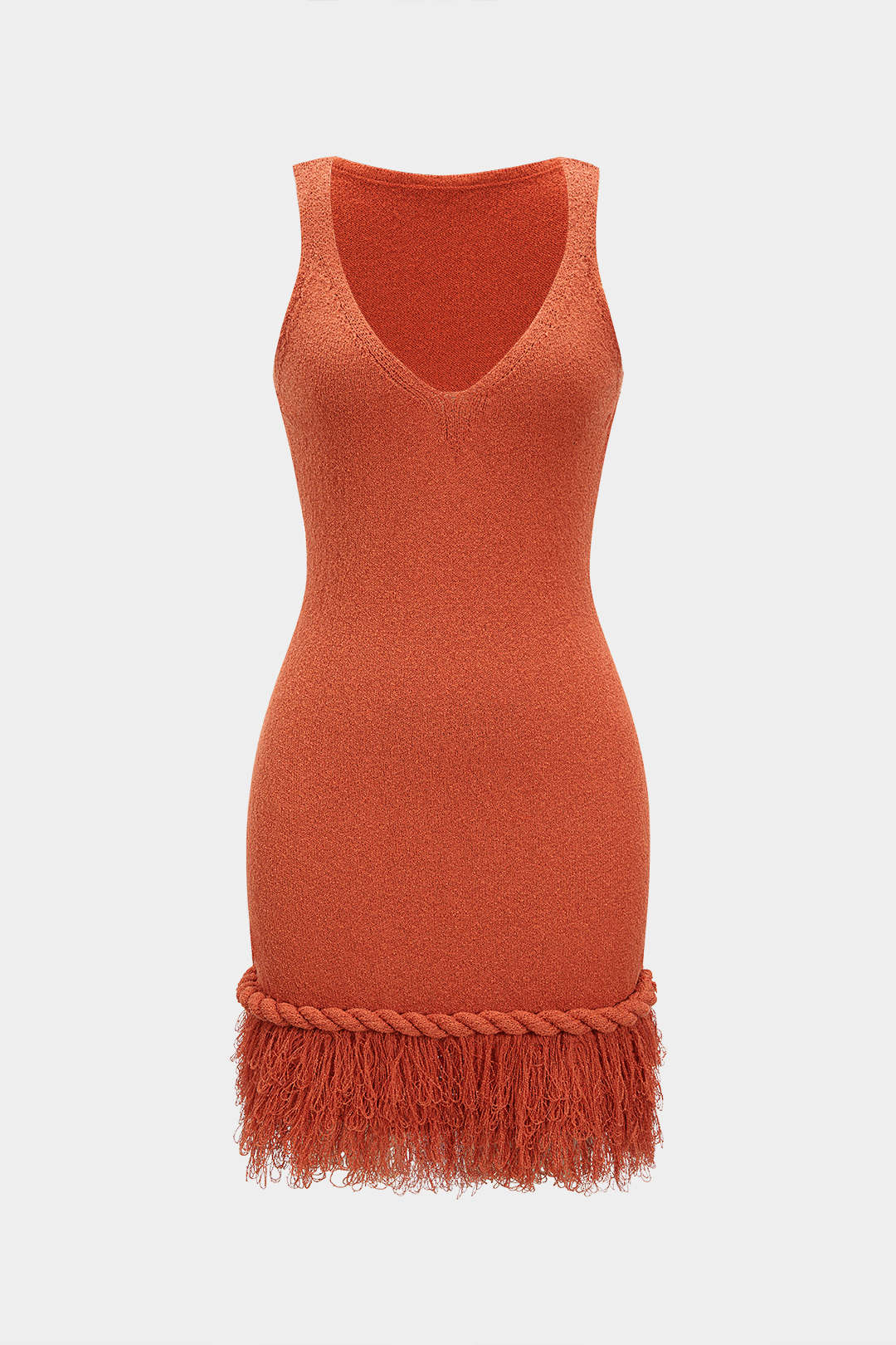 Knit Fringe V-Neck Sleeveless Dress