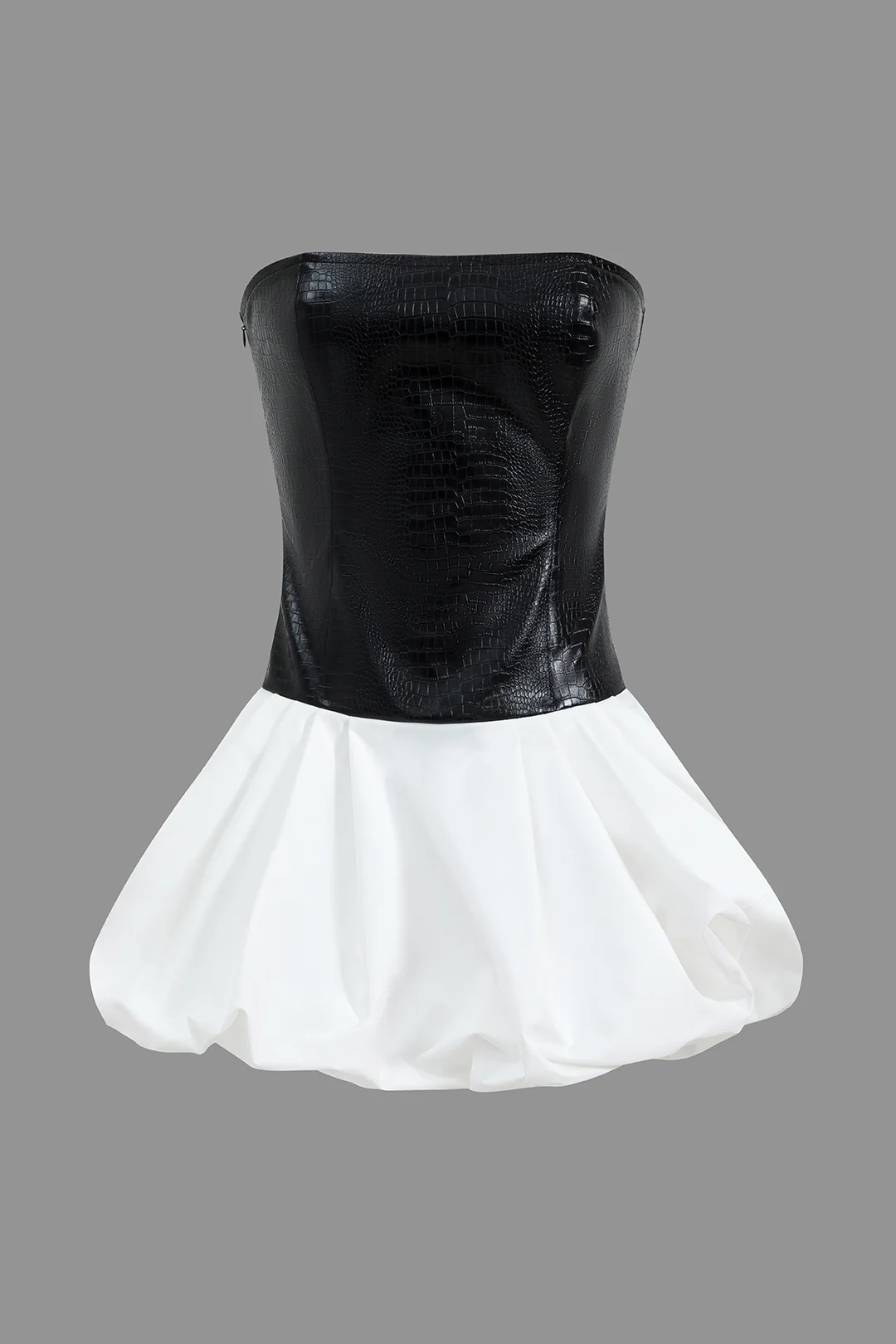 Faux Leather Patchwork Strapless Mini Dress