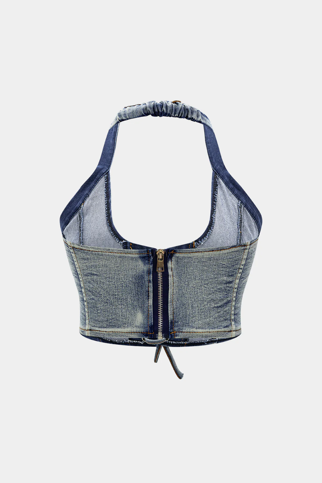 Denim Tie Up Halter And Mini Skirt Set