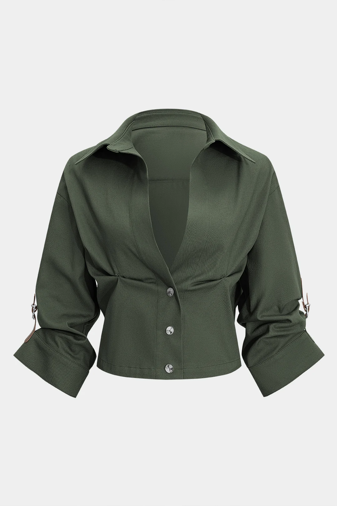 Buttoned Ruched Short-Sleeved Shirt