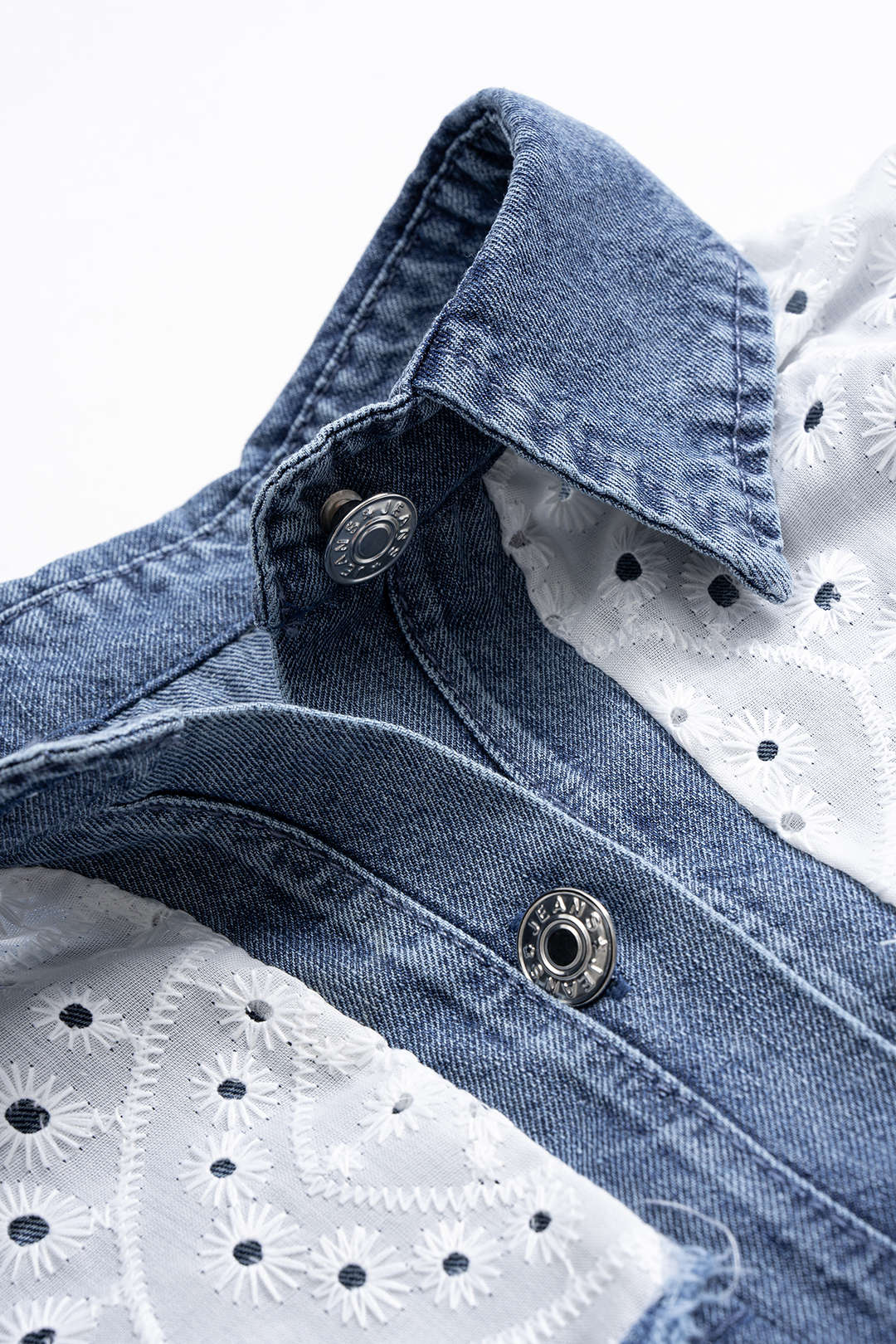 Denim Button Patchwork Cut Out Long Sleeve Shirt