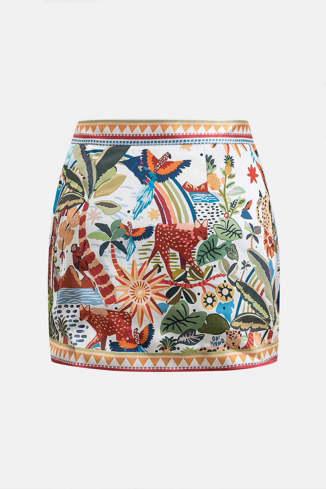 Plus Size Tropical Print Satin Tie-Front Skirt