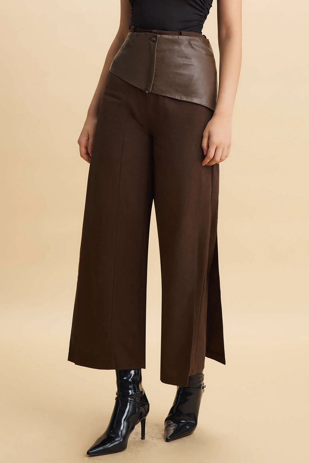 Faux Leather Patchwork Zipper Pocket Trousers