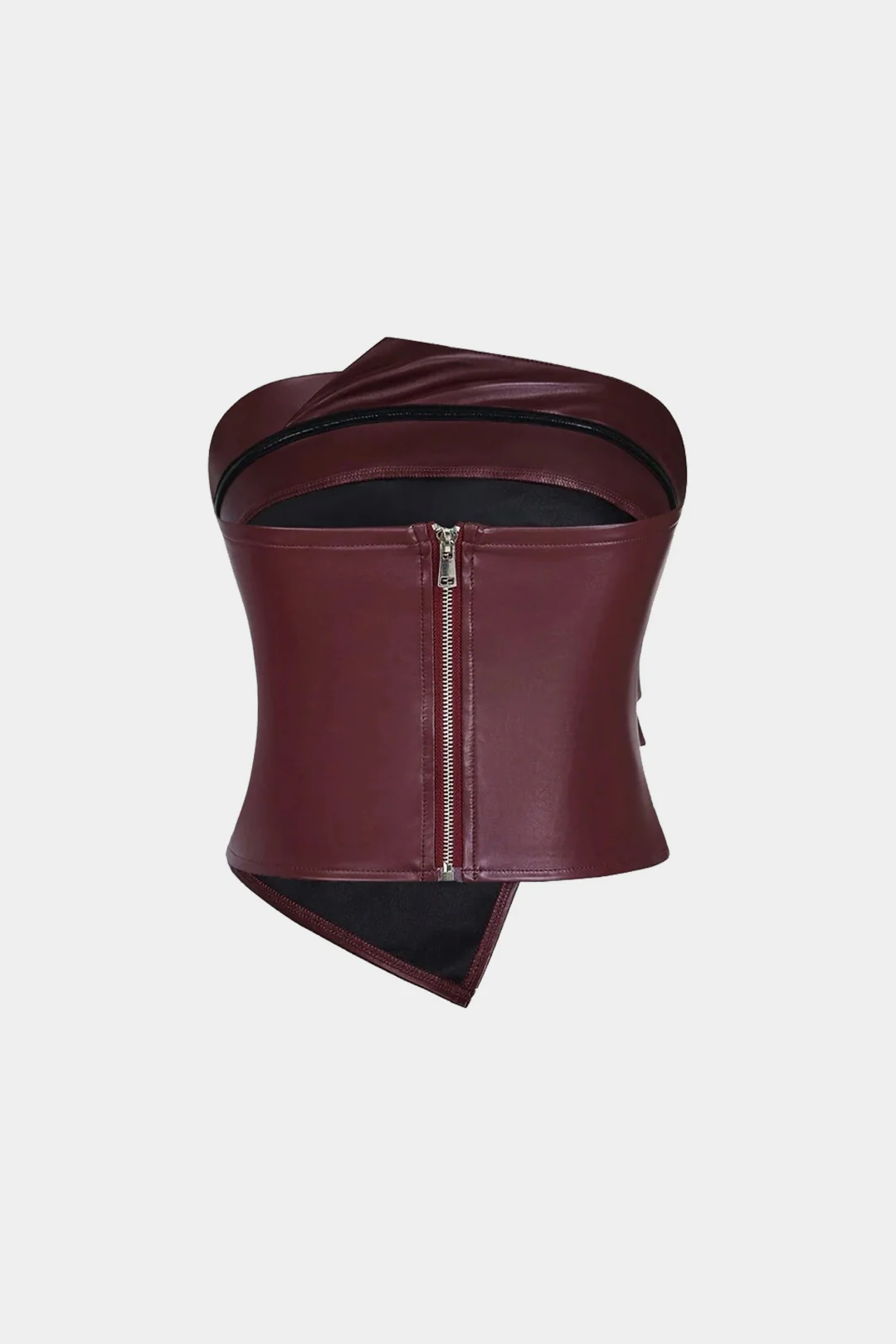 Faux Leather Asymmetrical Ruched Tube Top