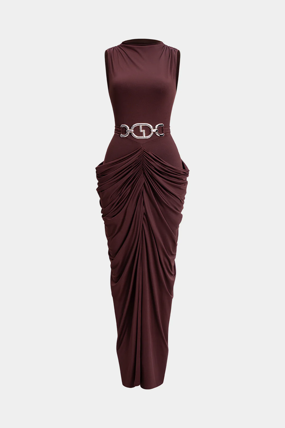 Metallic Decor Ruched Sleeveless Maxi Dress