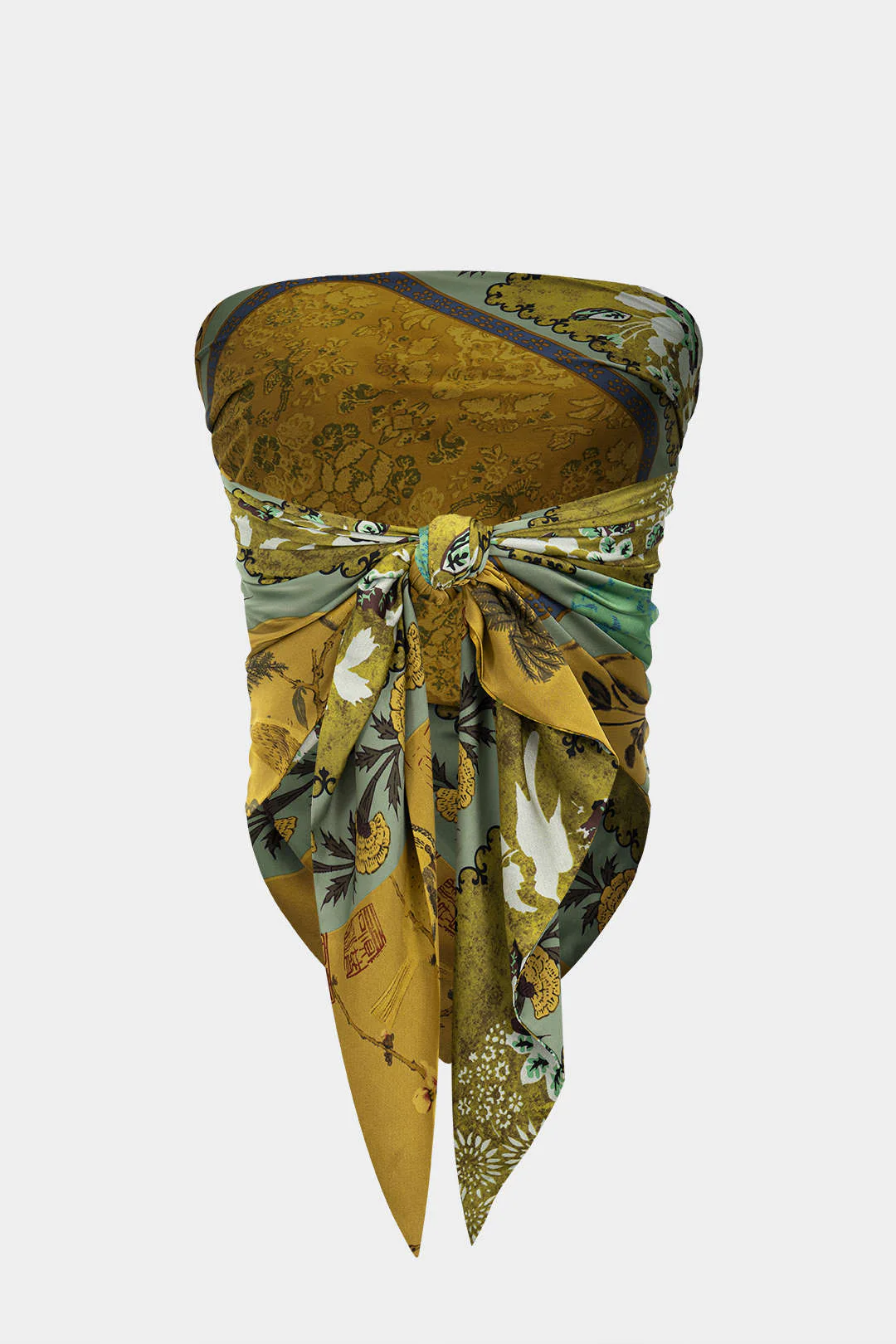 Retro Patterned Satin Tie-Up Tube Top