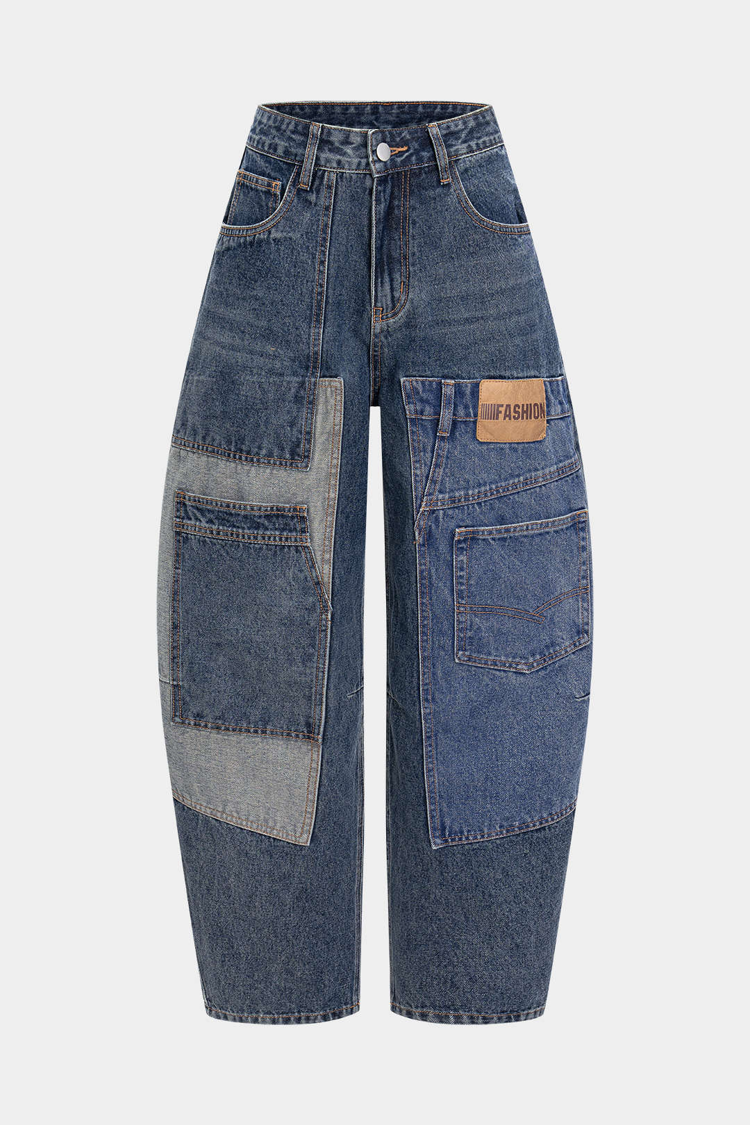 Patchwork Barrel Denim Jeans