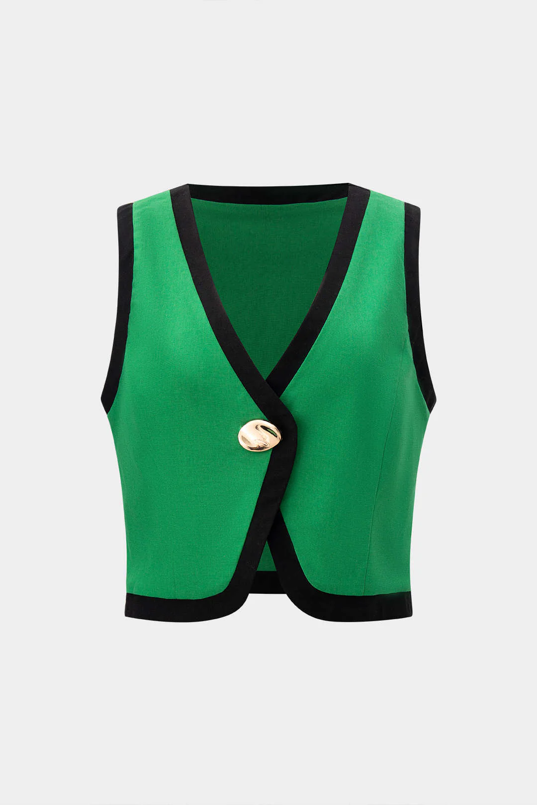 Linen Metallic Button Contrast Binding Tank Top