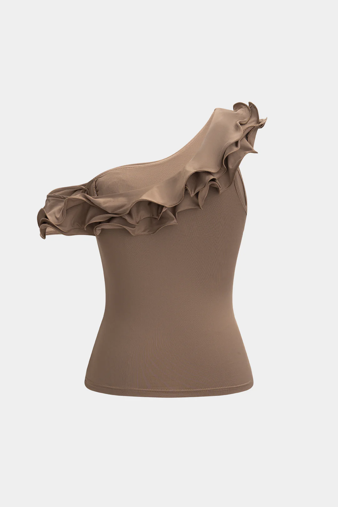 Asymmetric Neck Ruffled Ruched Camisole Top