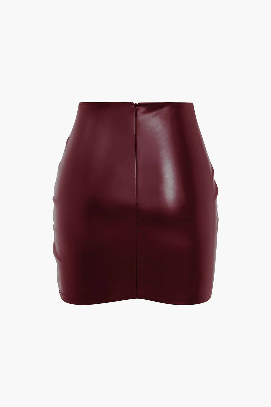 Solid Artificial Leather Ruched Skirt