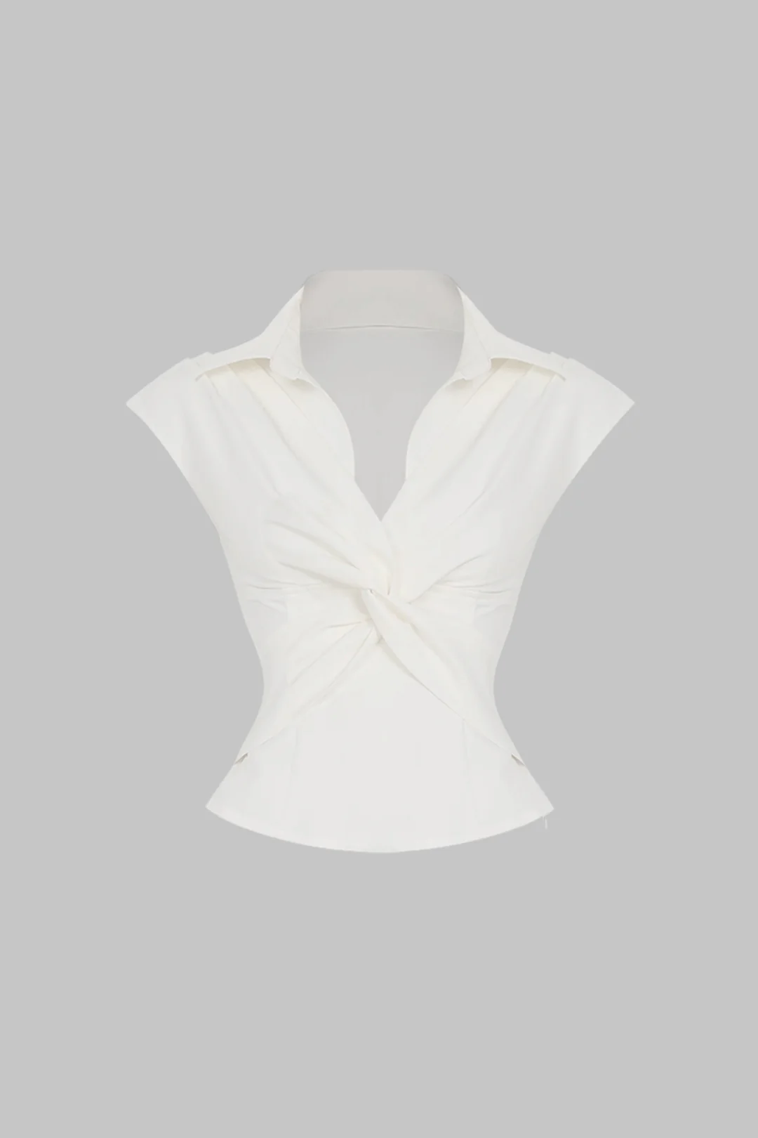 Twisted Knot Ruched V-Neck Short-Sleeve Top