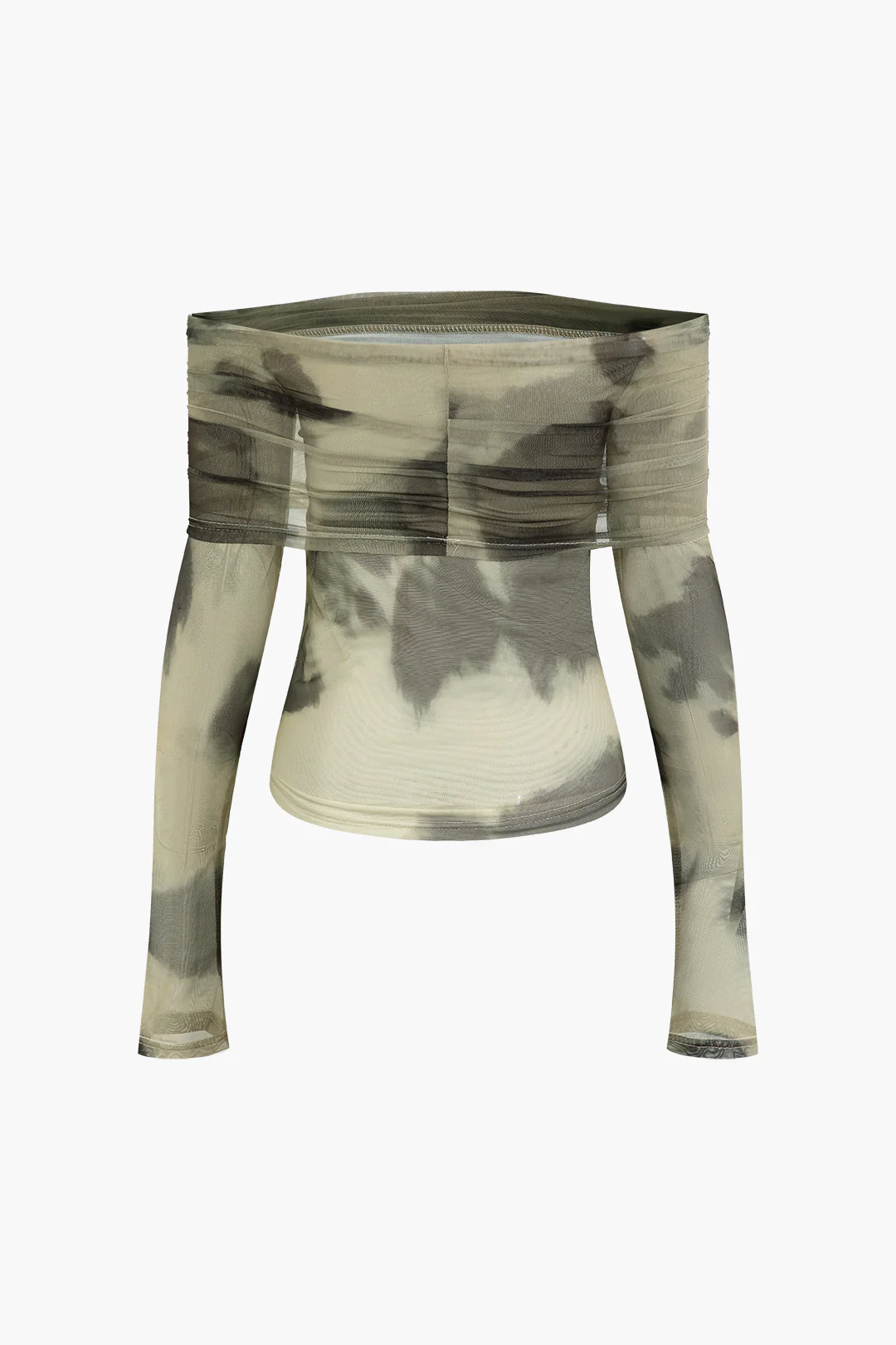 Mesh Colorblock Print Off Shoulder Long-Sleeve Top