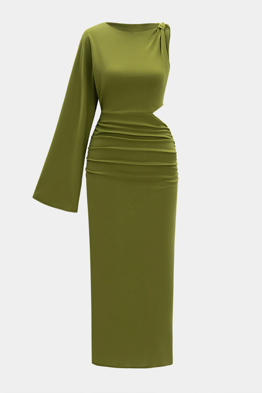 Chiffon Asymmetric Cut-Out Ruched Maxi Dress