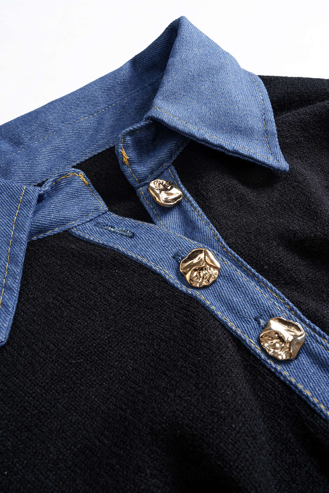 Plus Size Knit Metallic Button Patchwork Long-Sleeve Top