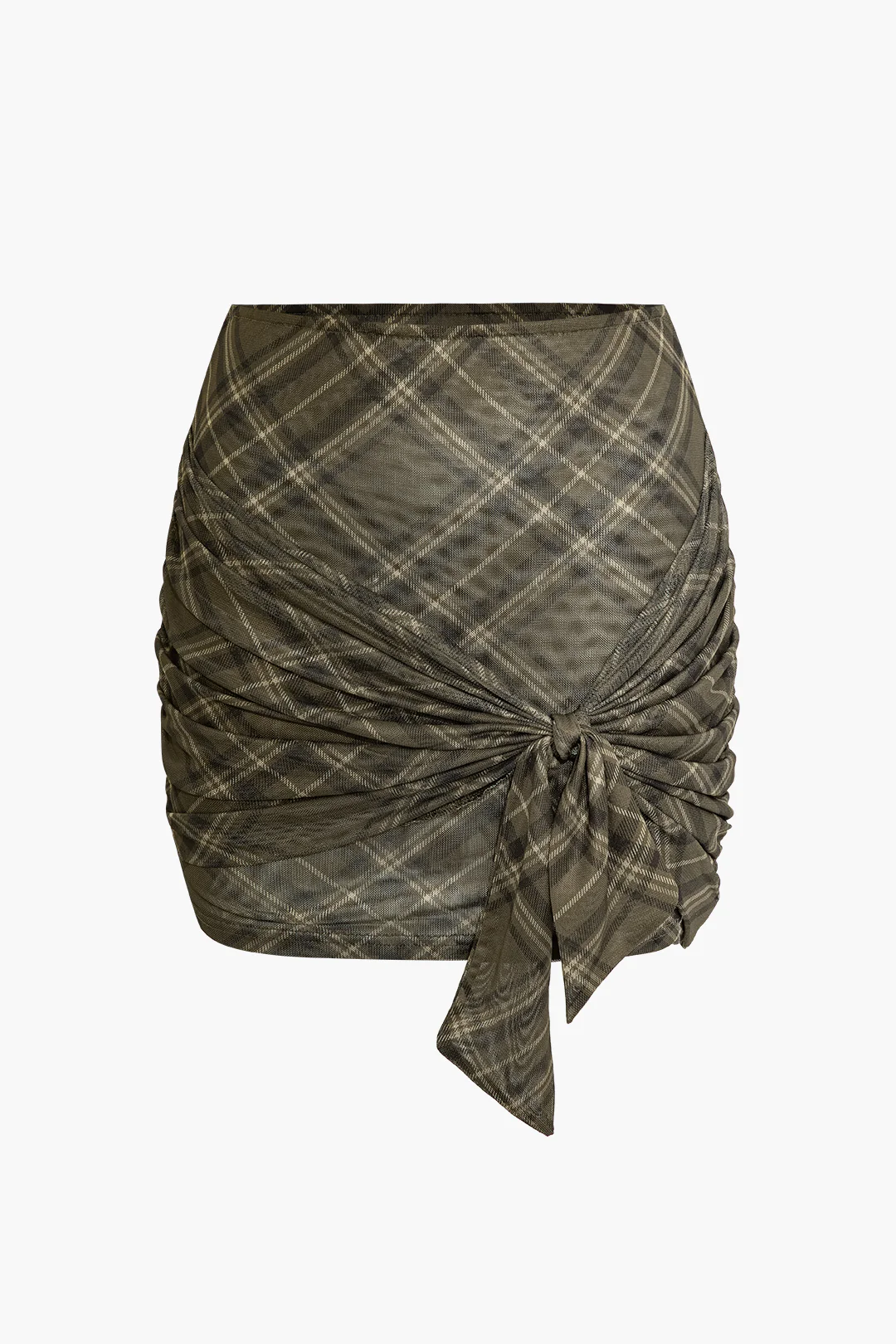 Plaid Print Tie Front Mini Skirt