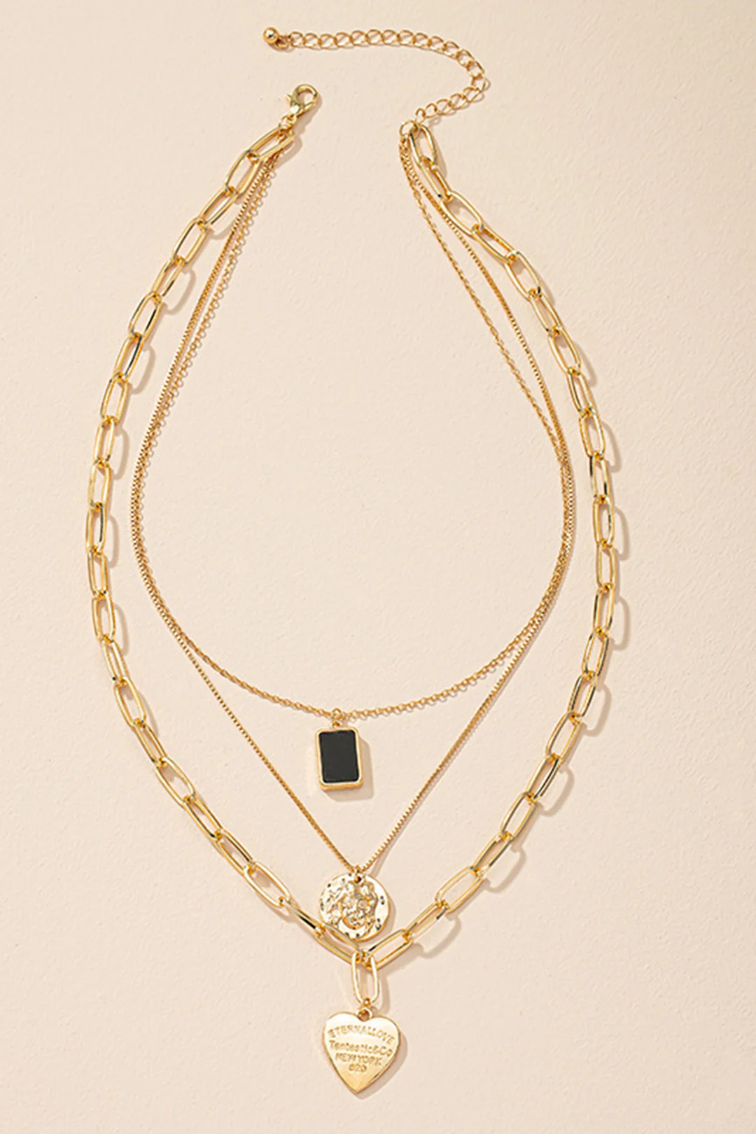 Layered Metal Heart Pendant Necklace