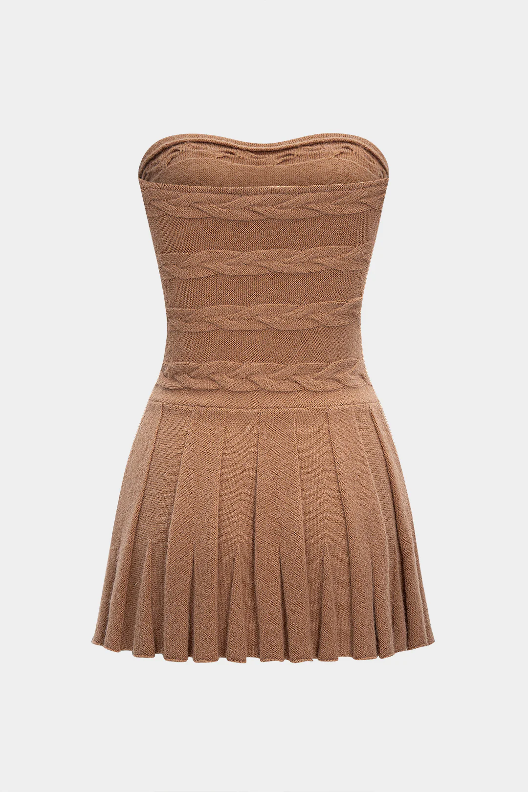 Cable Knit Strapless Pleated Mini Dress