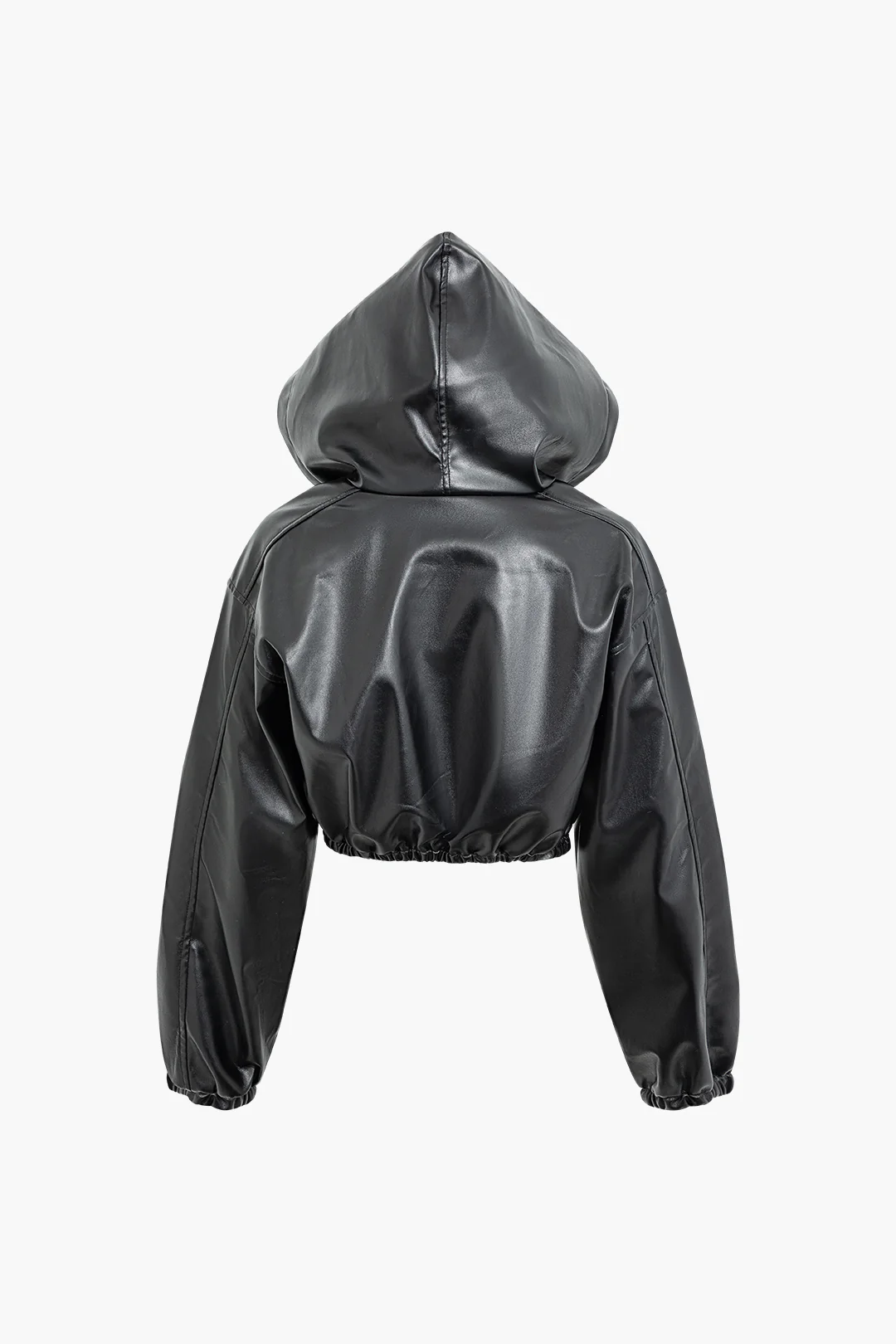 Solid Zipper Hooded Artificial Leather Jacket