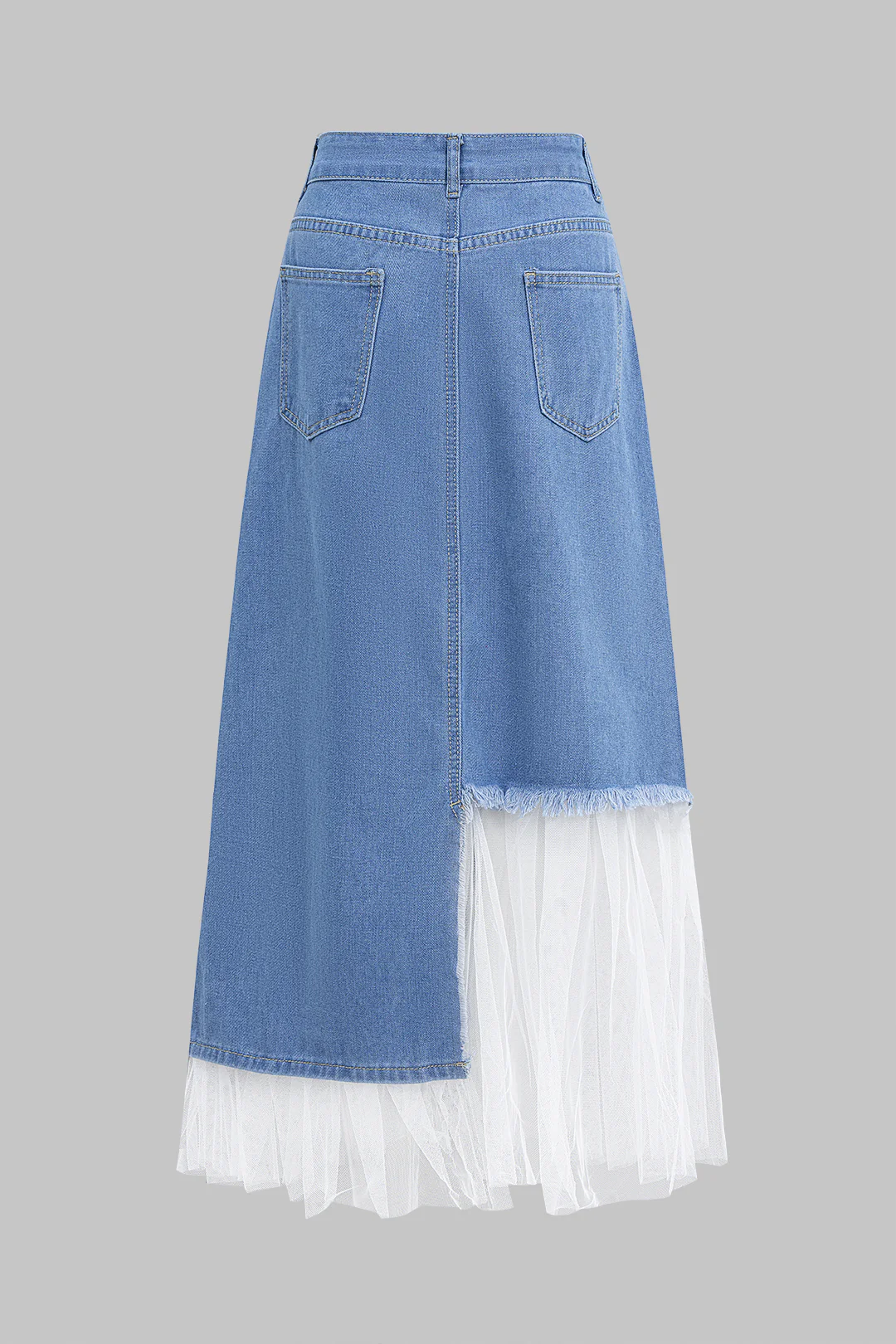 Denim Asymmetrical Patchwork High-Waisted Skirt