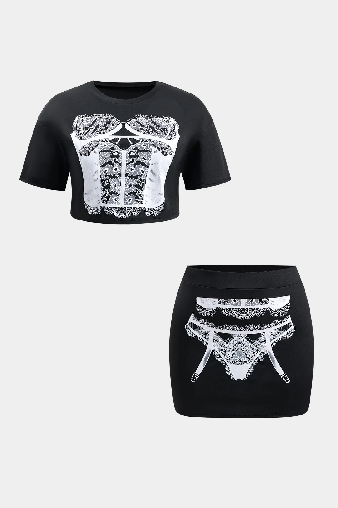 Plus Size Abstract Print Short Sleeve Top And Skirt Set