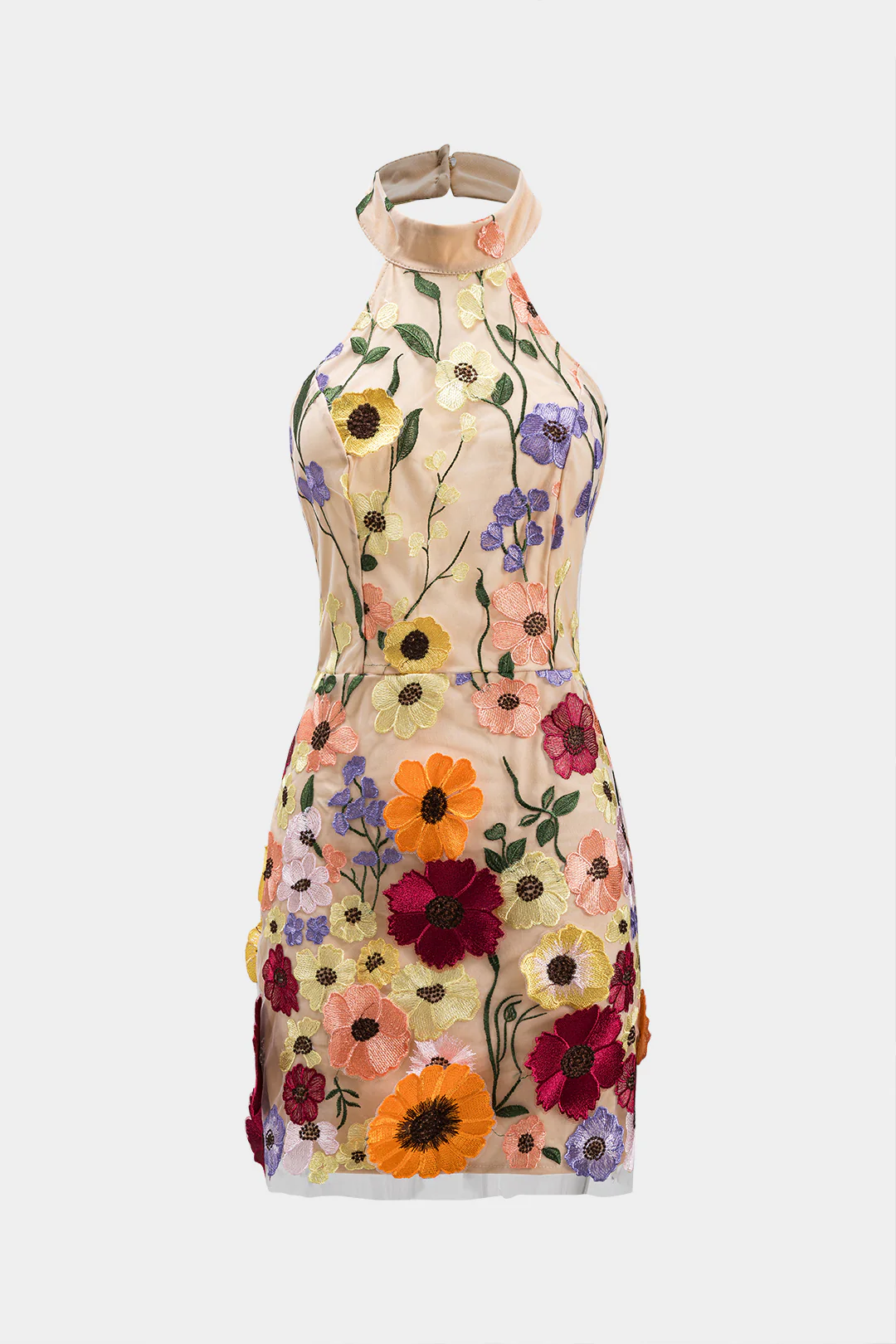 Jacquard Halter Neck Backless Sleeveless Short Dress