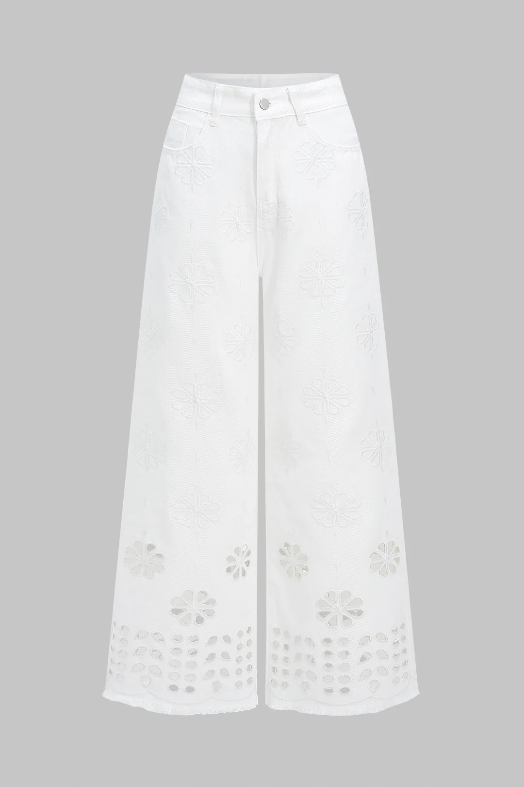 Denim Hollow Out Embroidery Straight Leg Jeans