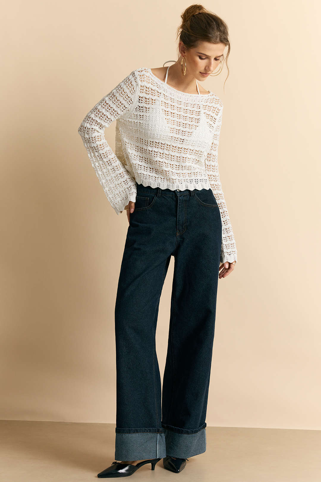 Bell Sleeve Cut-Out Long Sleeve Top