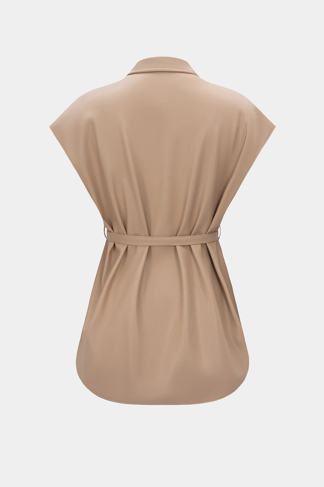 Faux Leather Tie-Up Notched Lapel Pocket Vest