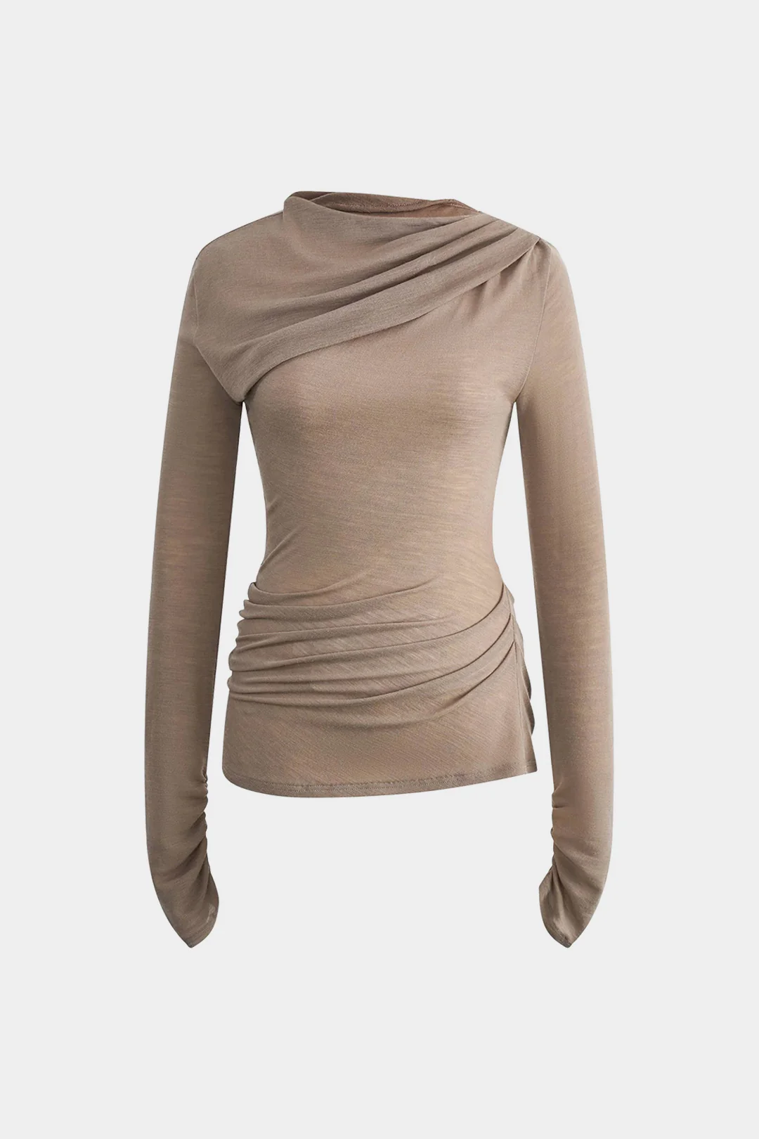 Ruched Asymmetric Long-Sleeved Top