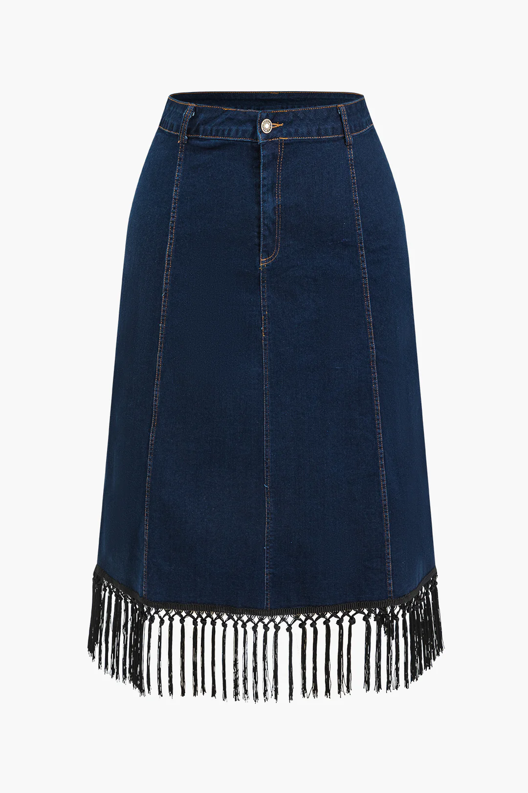 Fringe Denim Midi Skirt