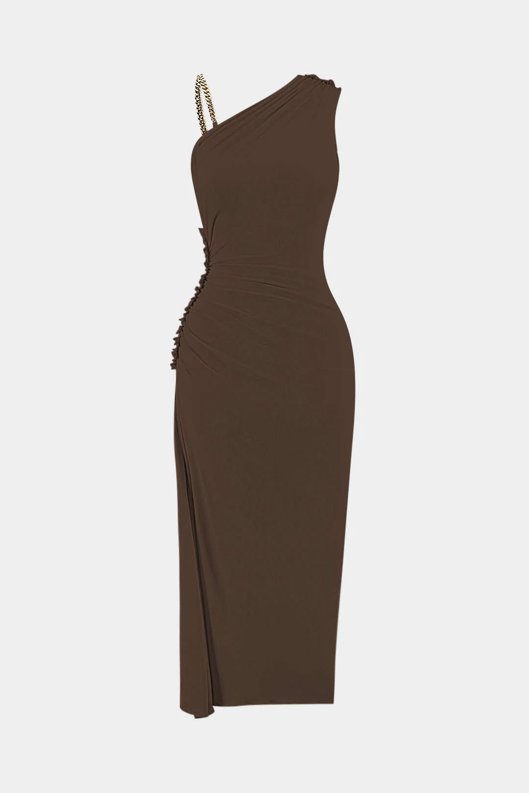 Ruched Asymmetrical Twist Knot Slit Sleeveless Maxi Dress
