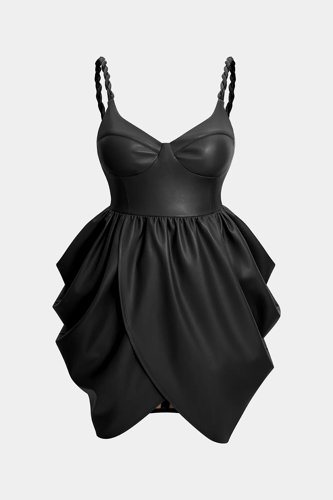 Plus Size Faux Leather Zipper Ruched Twist Knot Slip Sleeveless Mini Dress