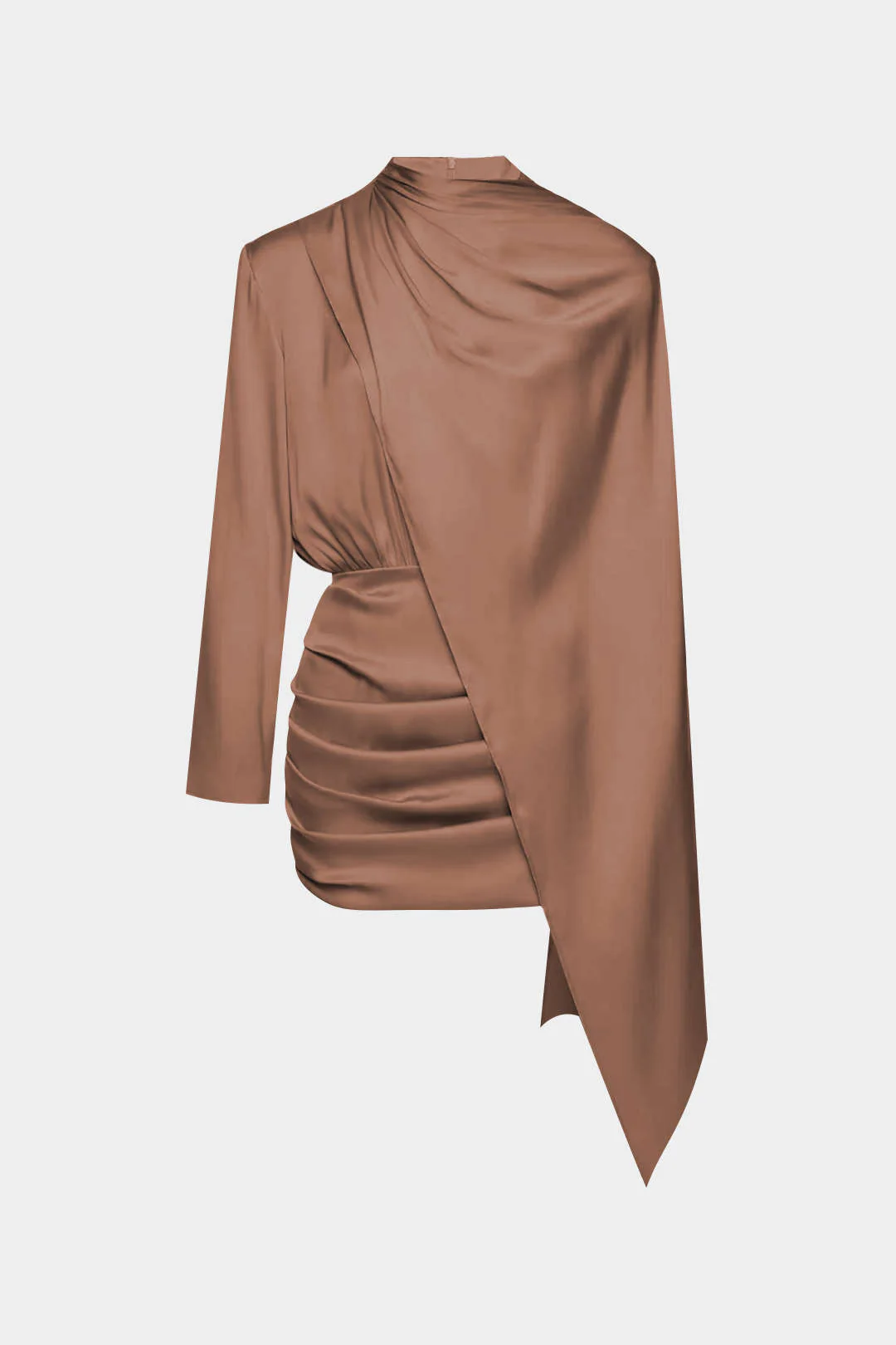 Ruched Asymmetric Long-Sleeved Mini Dress